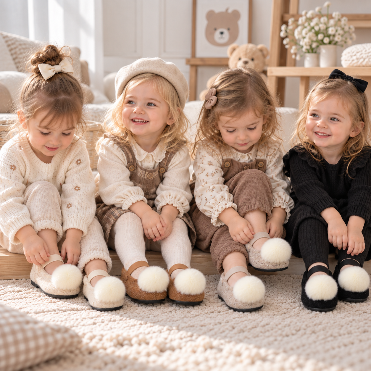 SoftSteps –  Warm & Soft – Girls' Shoes with a Plush Pom-Pom