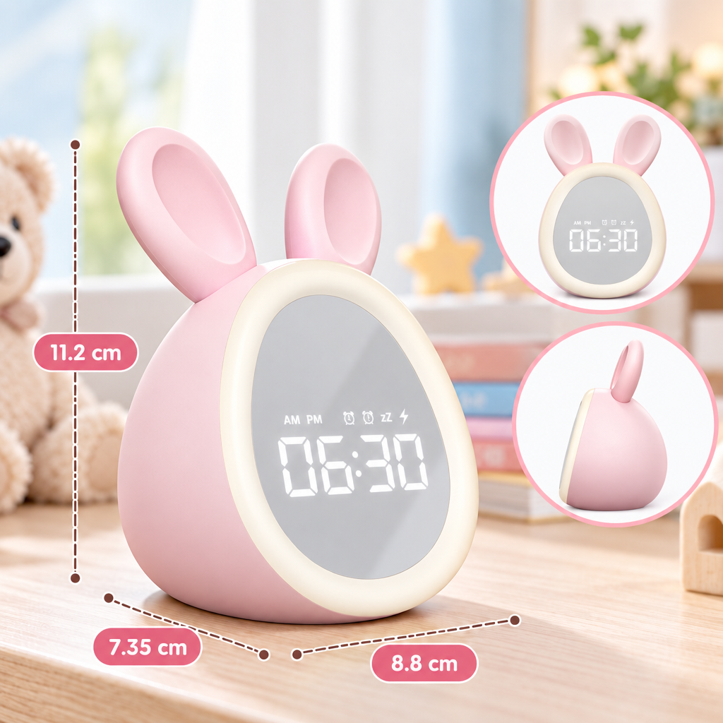 BunnyGlow – Cute & Practical – Digital Kids' Alarm Clock with Night Light