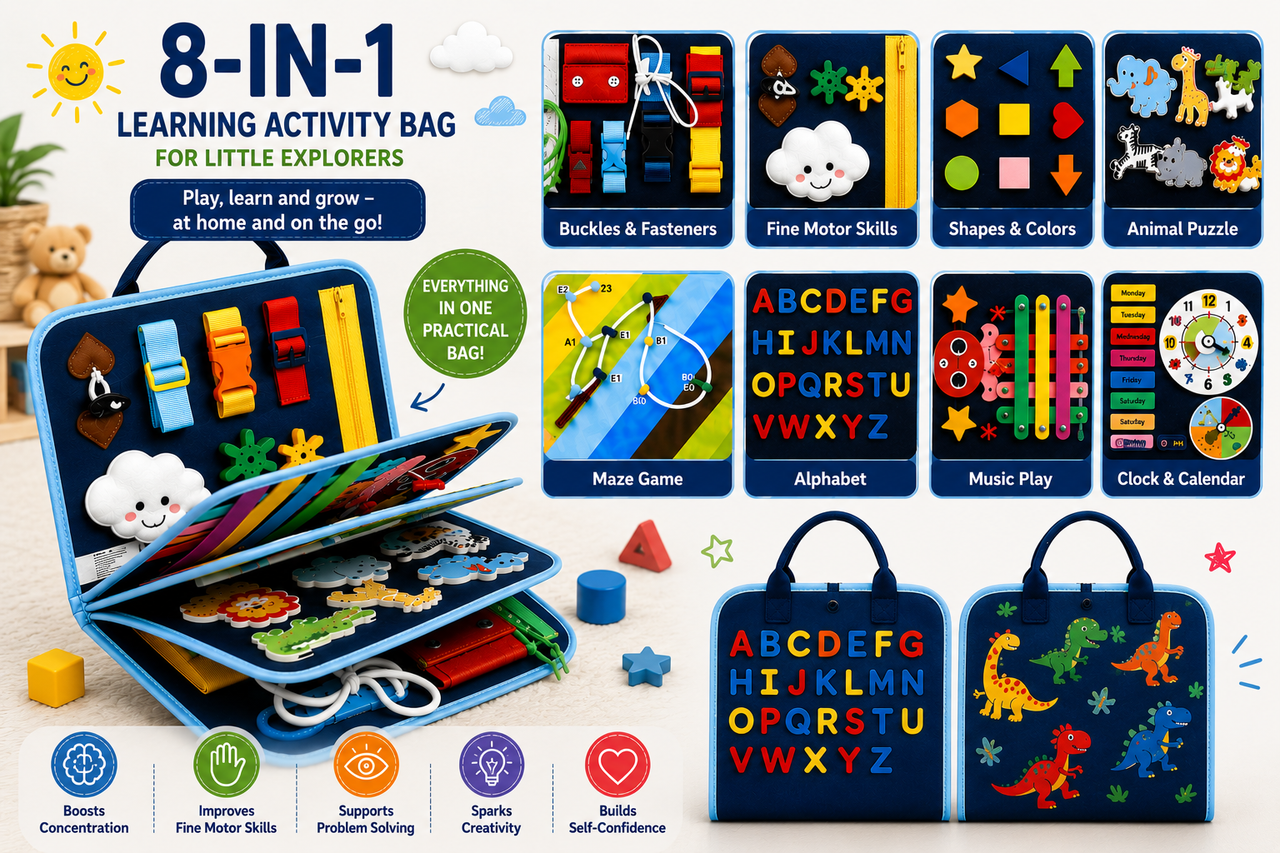 7-in-1 Busy Board – Motor Skills & Learning – Activity Board