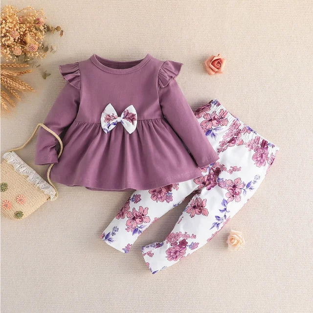 Mini Fashion™ - Girls baby outfit with bow polyester