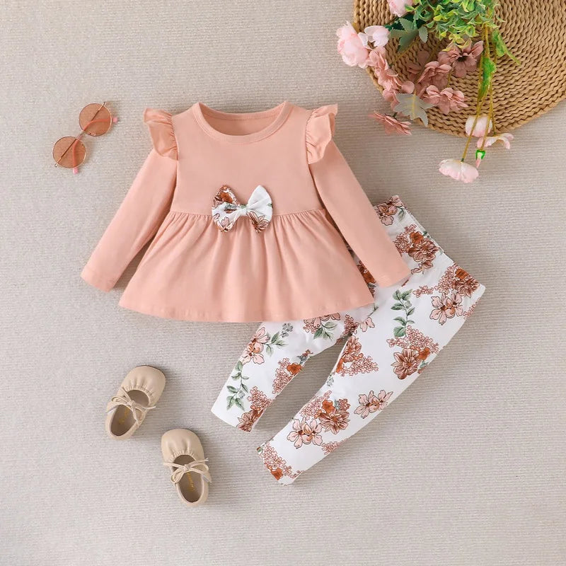 Mini Fashion™ - Girls baby outfit with bow polyester