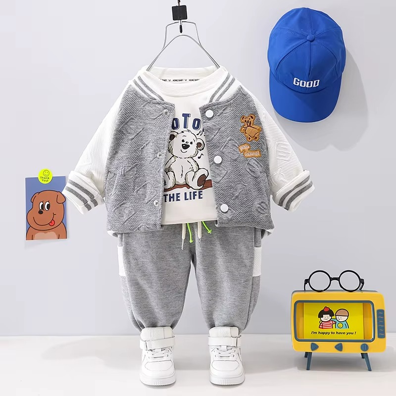 Mini Fashion™ - Toddler & Adventure - 3-Piece Clothing Set Red Baseball Bear