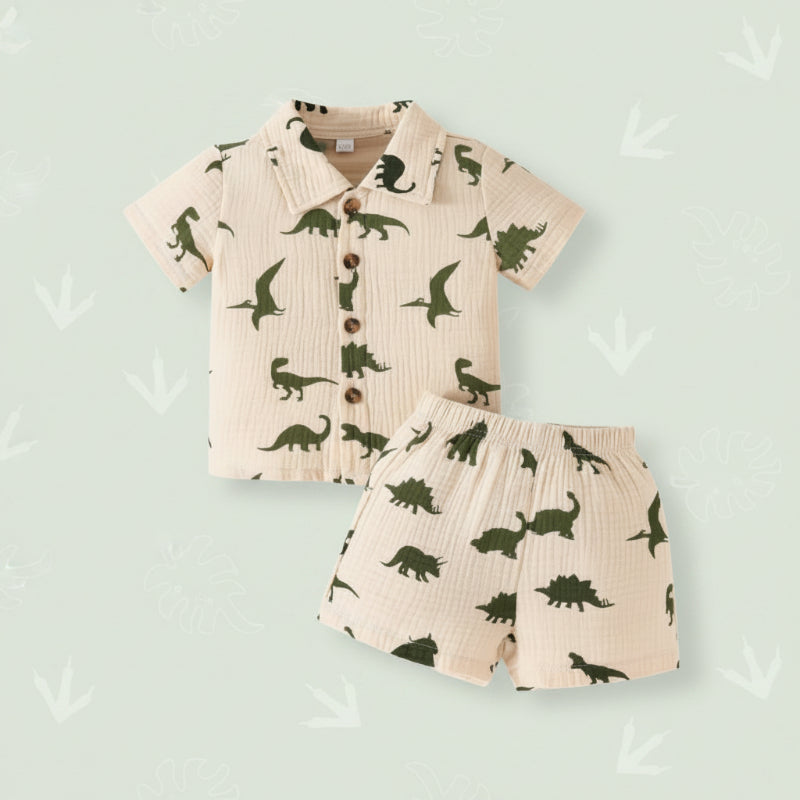 Dinosaur & Car Print Outfit – Cool & Playful – Summer Clothing Set
