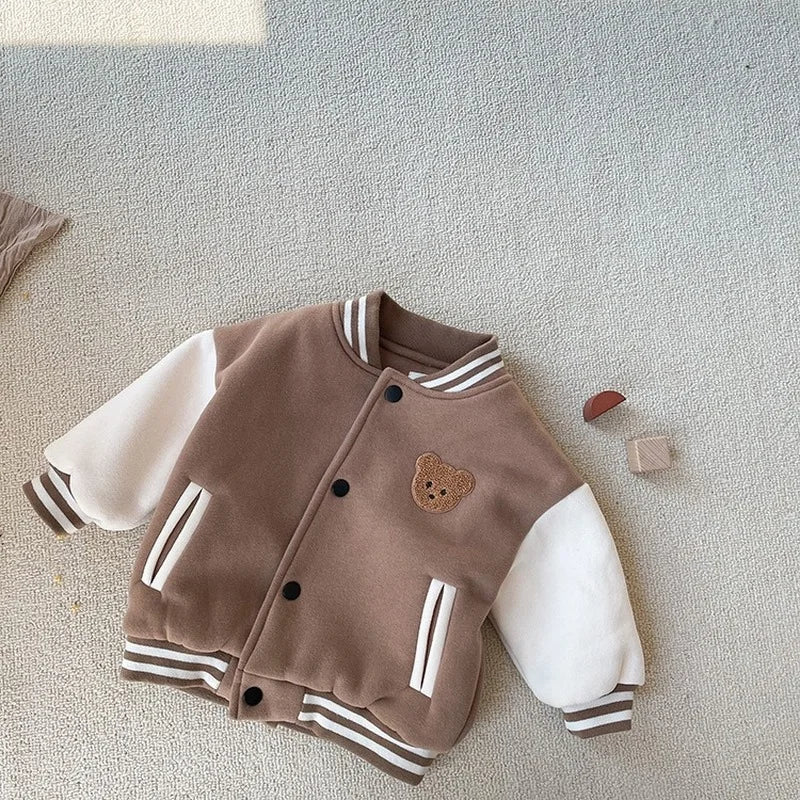 Mini Fashion™ - Toddler Velvet Rib Baseball Winter Coat