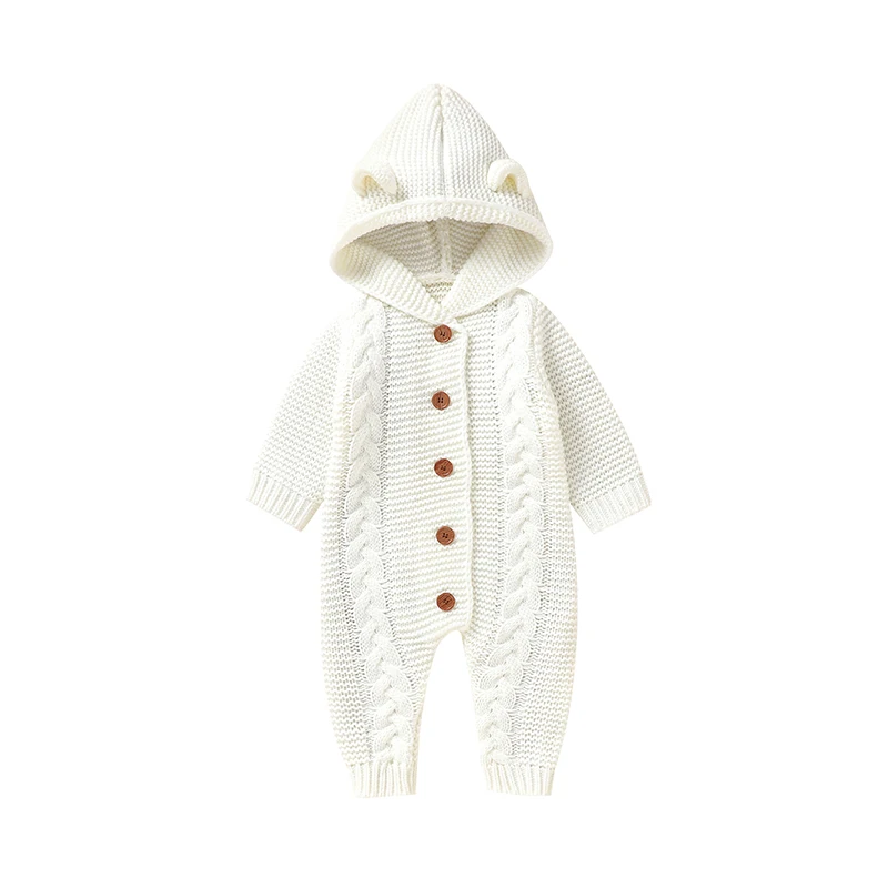 SoftKnit – Warm & Cute – Knitted Baby Jumpsuit with Hood