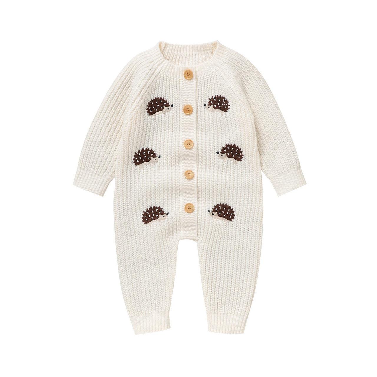 CozyHedge – Soft & Warm – Knitted Baby Jumpsuit with Hedgehog Print