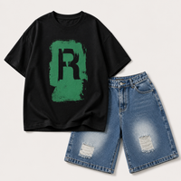 Thumbnail for CoolBoys – Cool & Comfortable – Boys' Outfit with Shirt and Denim Shorts