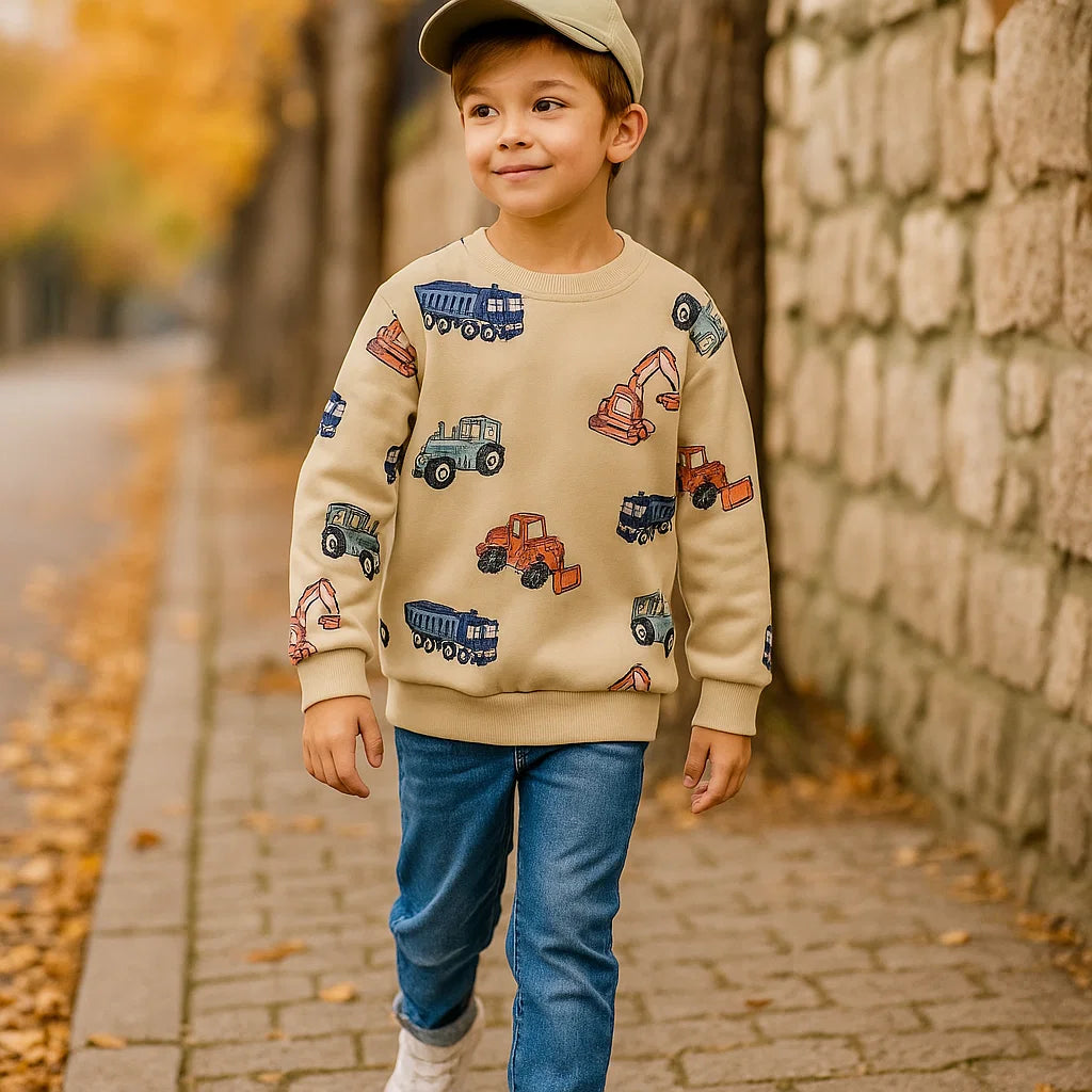 TruckTales – Soft & Warm - Sweater with Colorful Construction Vehicles