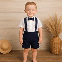 Thumbnail for LittleDandy – Classic & Elegant – Cotton Shorts with Suspenders, Bow & Shirt