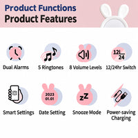 Thumbnail for BunnyGlow – Cute & Practical – Digital Kids' Alarm Clock with Night Light