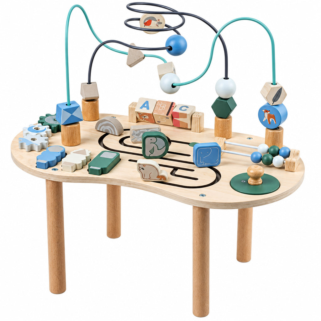WoodMaze – Fun & Educational – Wooden Activity Table with Bead Maze