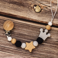 Thumbnail for Baby Pacifier Holder – With Name – Personalized Wooden & Silicone Beads