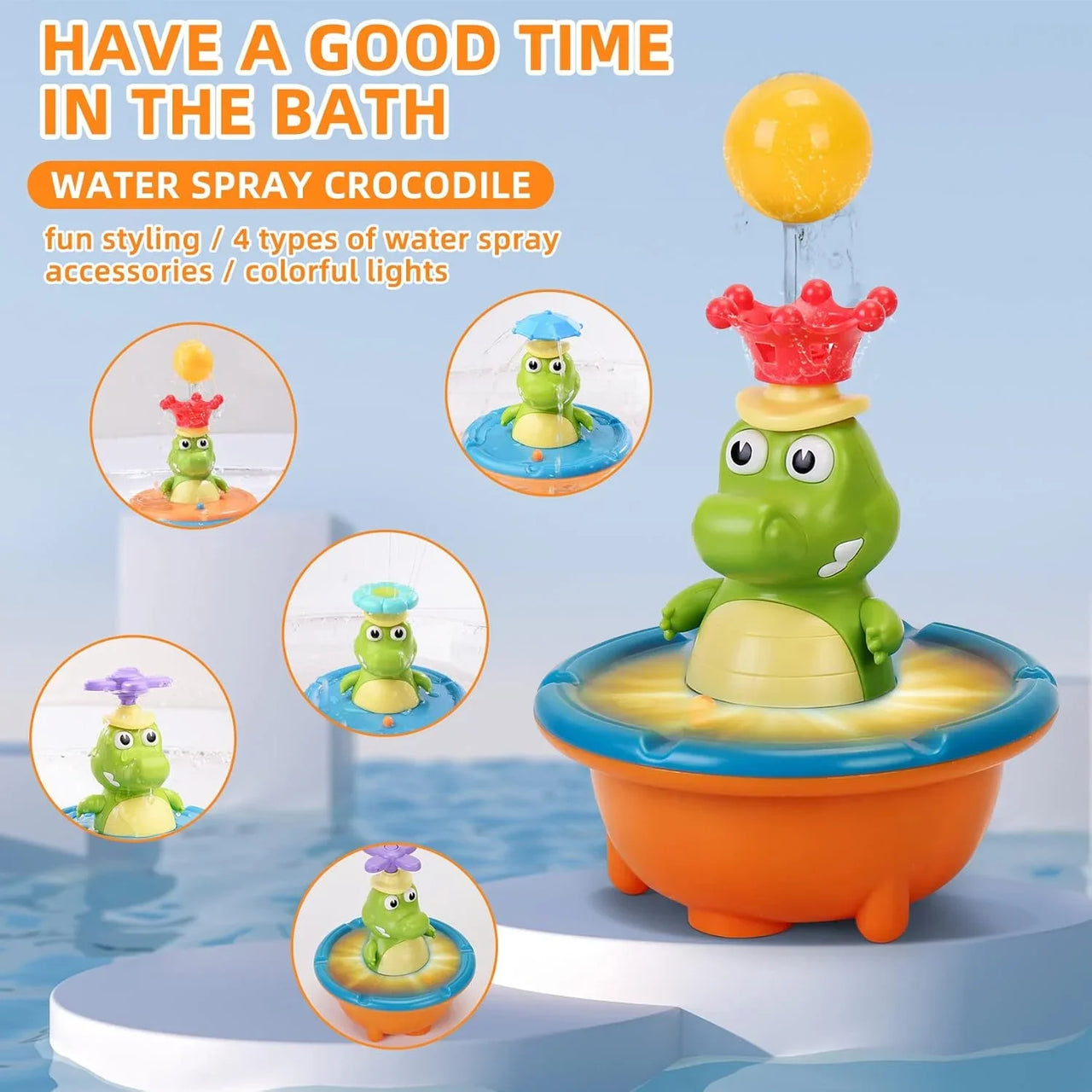 Light Up Crocodile Bath Toy – Interactive & Water Fun – Crocodile Fountain Bath Toys