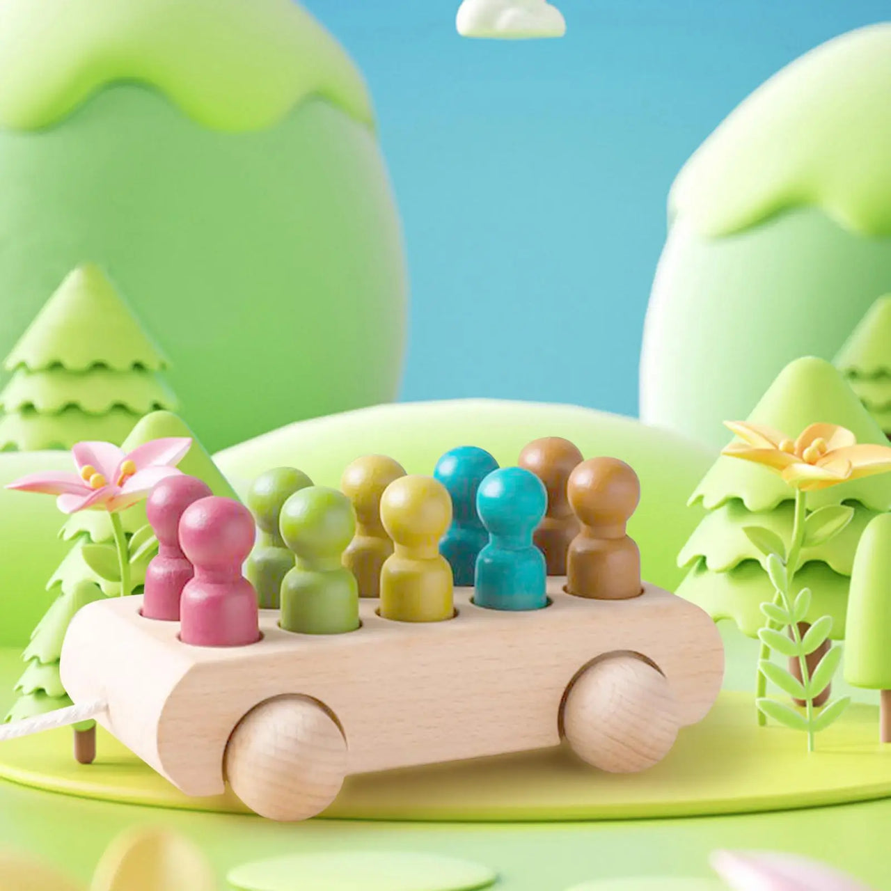 Pop & Roll – Motor & Fantasy - Wooden Dolls Car Set