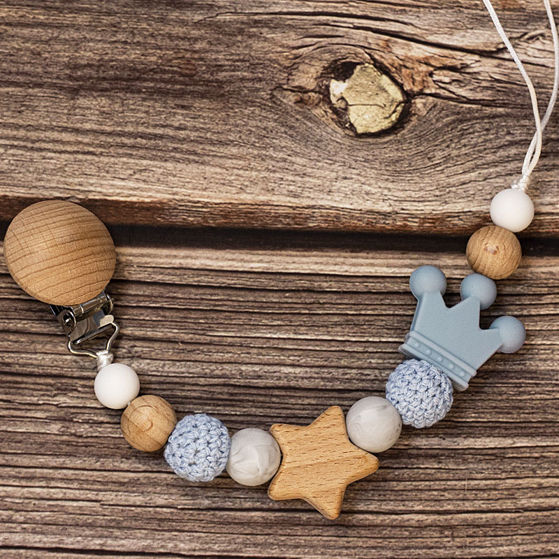 Baby Pacifier Holder – With Name – Personalized Wooden & Silicone Beads