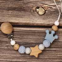 Thumbnail for Baby Pacifier Holder – With Name – Personalized Wooden & Silicone Beads