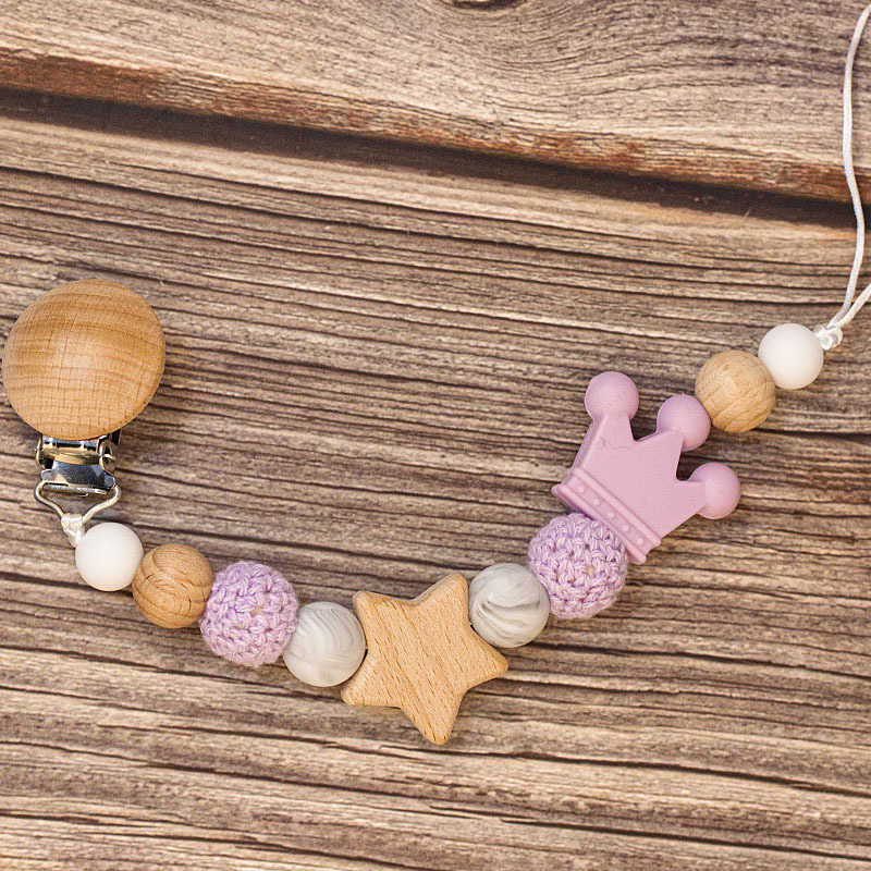 Baby Pacifier Holder – With Name – Personalized Wooden & Silicone Beads