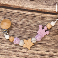 Thumbnail for Baby Pacifier Holder – With Name – Personalized Wooden & Silicone Beads