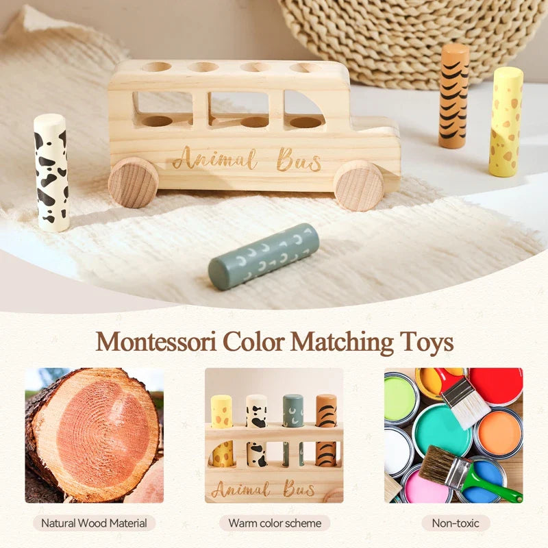 PressBus – Montessori & Educational – Wooden Press Play Bus
