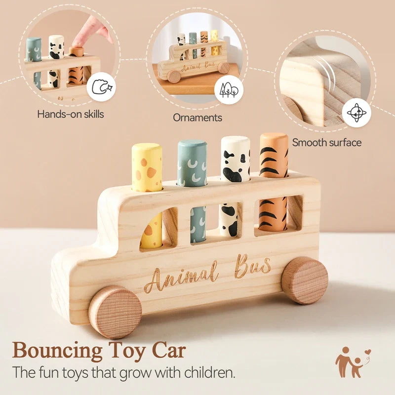 PressBus – Montessori & Educational – Wooden Press Play Bus