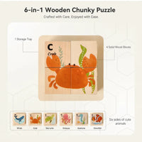 Thumbnail for WoodMind – Creative & Educational – 6-in-1 Montessori Animal Wooden Puzzle