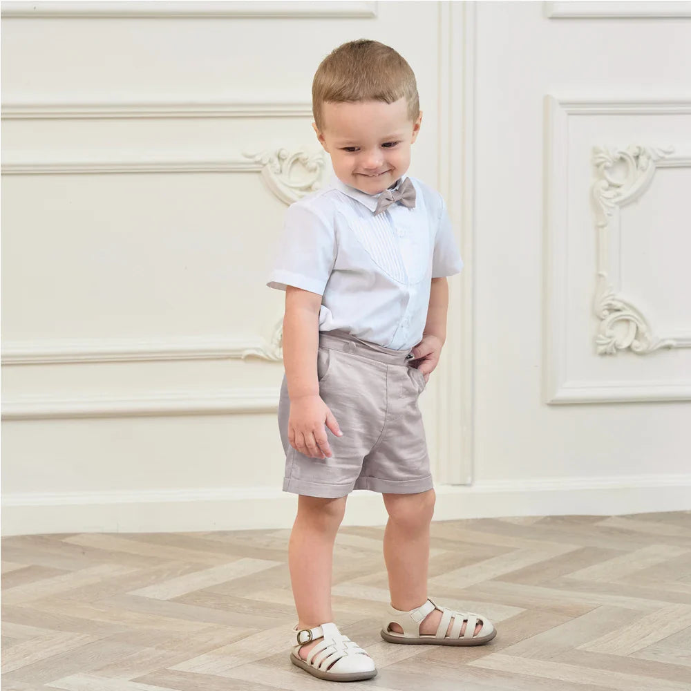 LittleDandy – Classic & Elegant – Cotton Shorts with Suspenders, Bow & Shirt