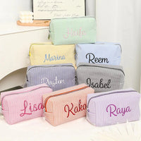 Thumbnail for Striped Name Pouch – Personalized & Stylish – Makeup Bag
