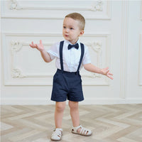 Thumbnail for LittleDandy – Classic & Elegant – Cotton Shorts with Suspenders, Bow & Shirt