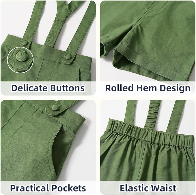 LittleDandy – Classic & Elegant – Cotton Shorts with Suspenders, Bow & Shirt