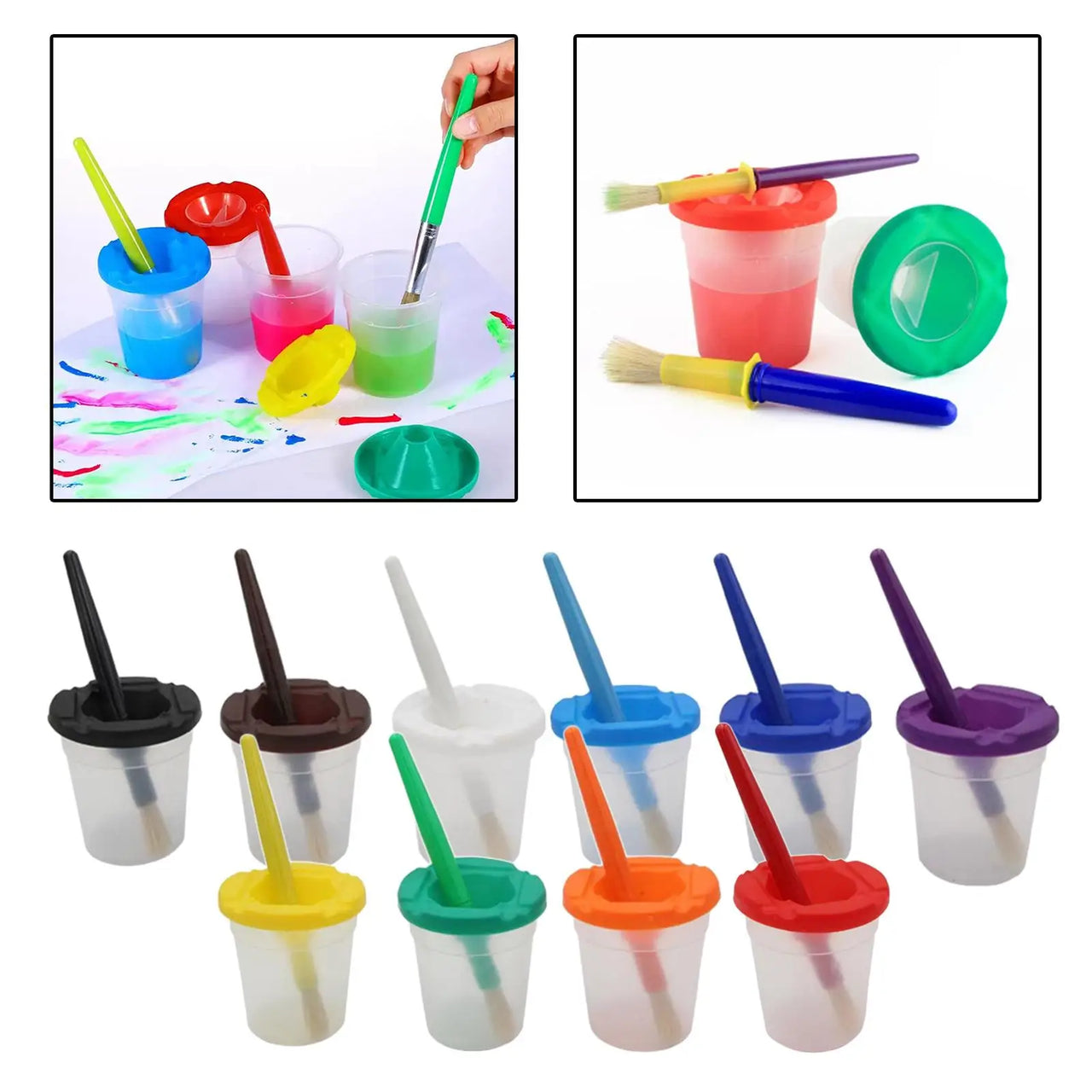 Anti-Spill Paint Cups™ - Fuss-free paint adventure - Kids paint cups with lid & brush