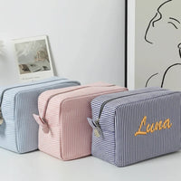 Thumbnail for Striped Name Pouch – Personalized & Stylish – Makeup Bag