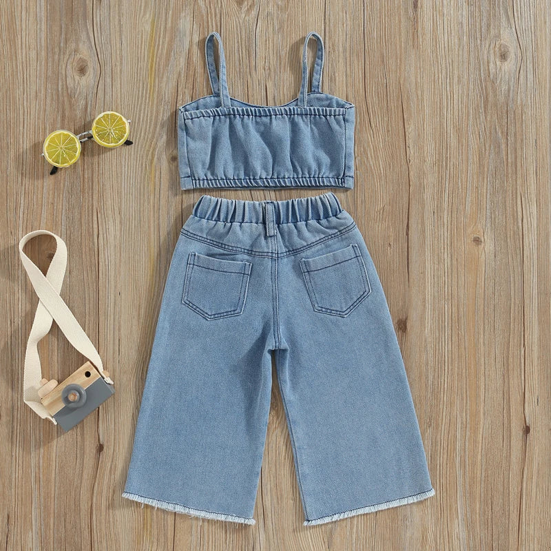 Mini Fashion™ - Beautiful Embroidery - Denim Summer Set