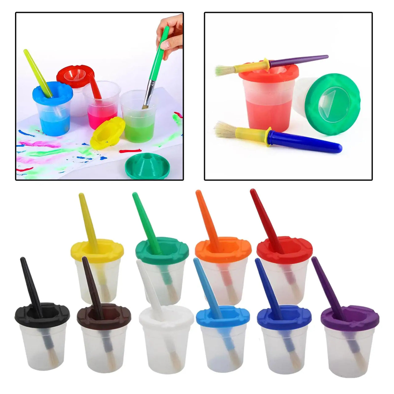 Anti-Spill Paint Cups™ - Fuss-free paint adventure - Kids paint cups with lid & brush