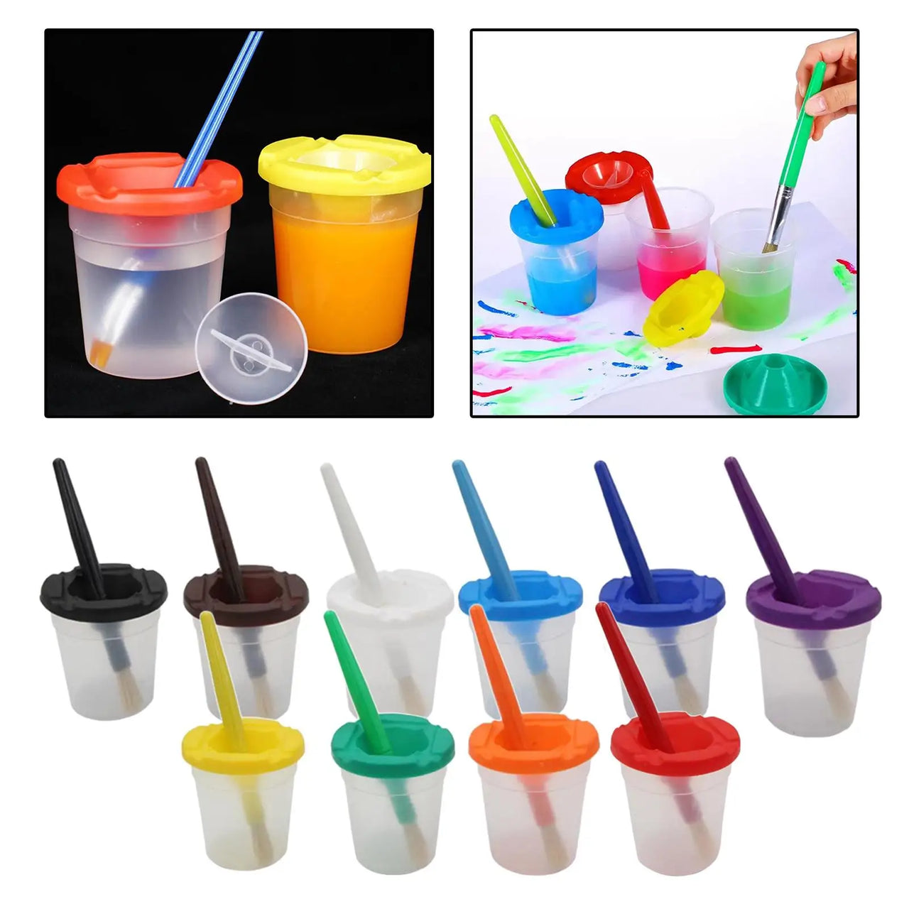 Anti-Spill Paint Cups™ - Fuss-free paint adventure - Kids paint cups with lid & brush