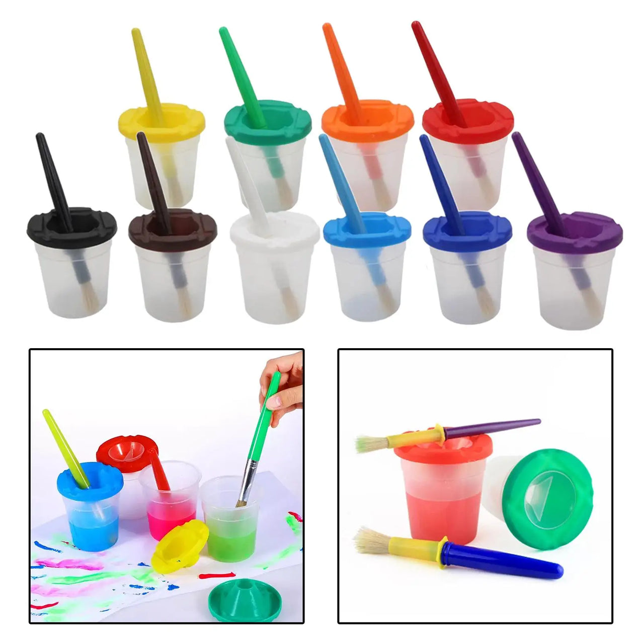 Anti-Spill Paint Cups™ - Fuss-free paint adventure - Kids paint cups with lid & brush