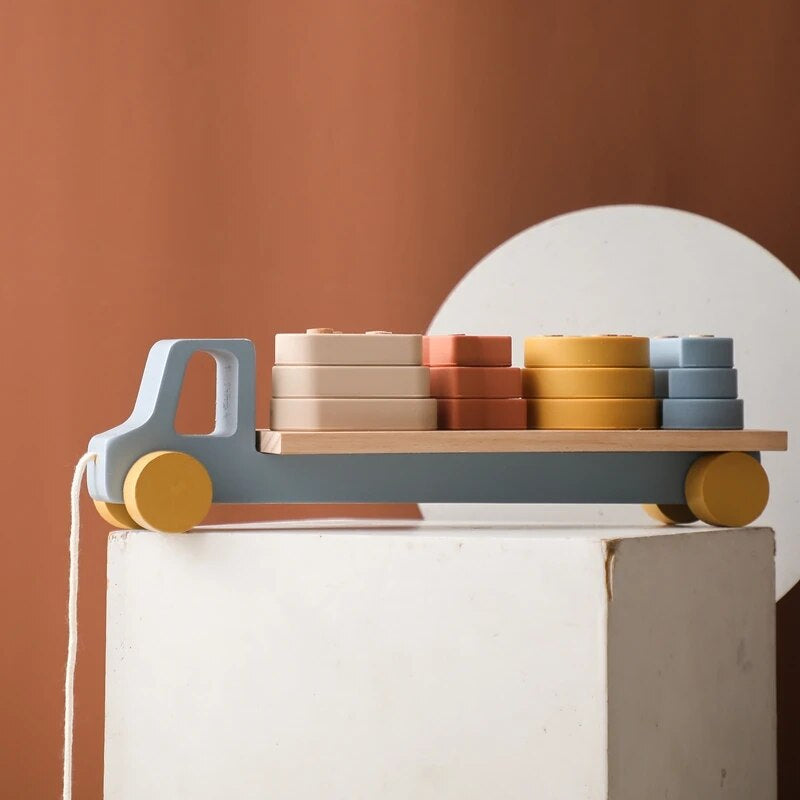 Stacking Trailer™ - Explore, play and learn - Wooden stacking toy car